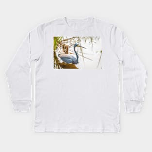 Tri-colored Heron Wading the Shallows Kids Long Sleeve T-Shirt